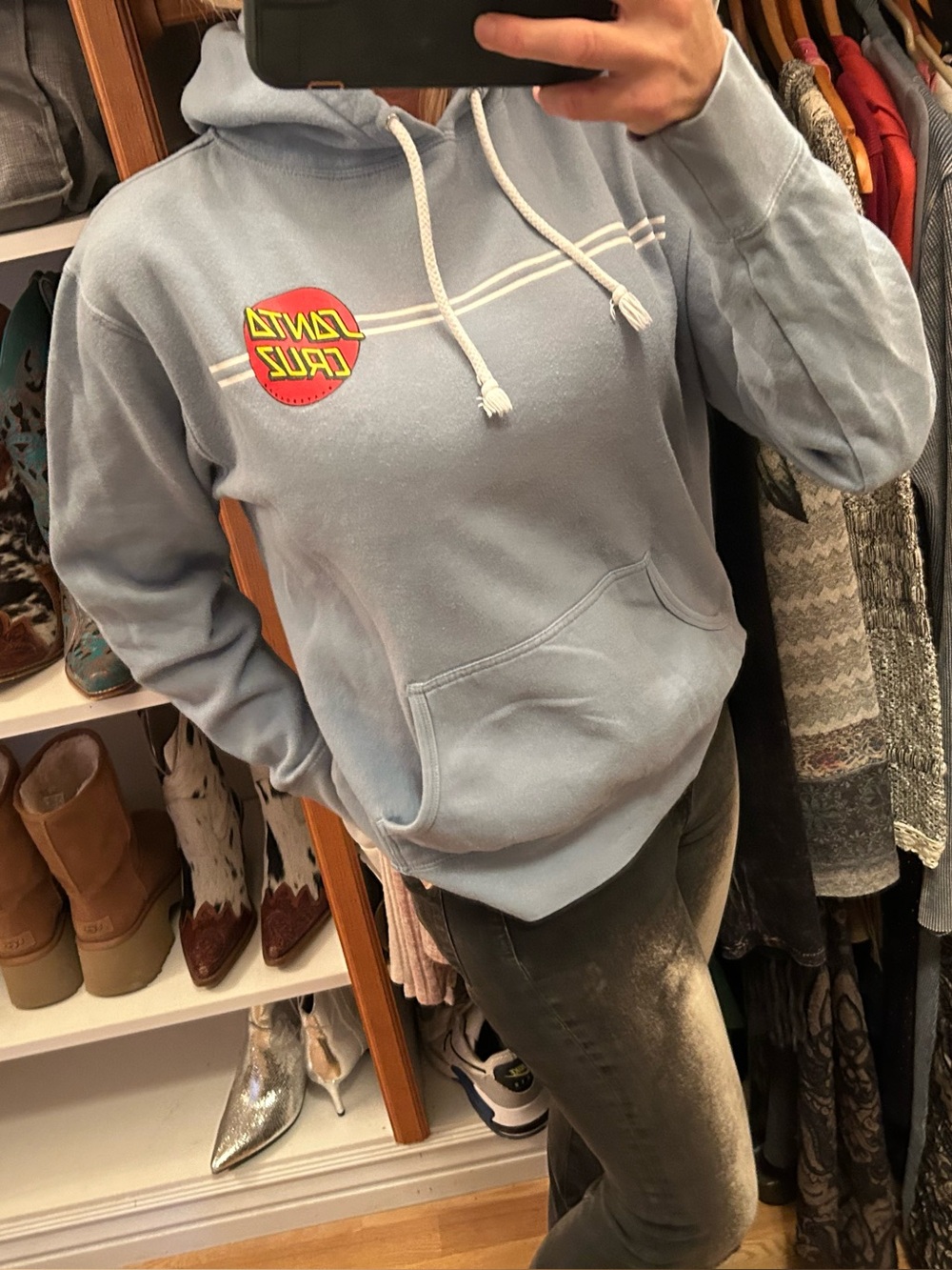 Santa Cruz Skateboards Light Blue Crewneck Hoodie with Retro Logo